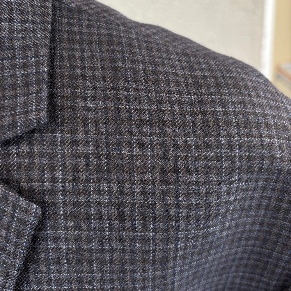 Pronto Uomo Blazer Mens 54R Navy‎ Plaid Check 100% Wool Sport Coat Jacket